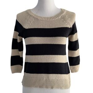 Ann Taylor LOFT Sweater Womens Black Beige Stripe Size XSP